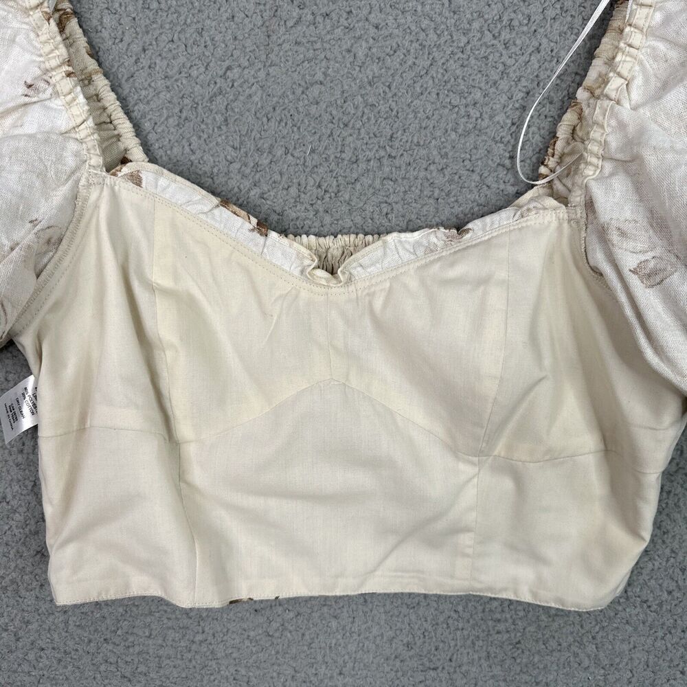 House of Harlow 1960 Samina Puff Sleeve Crop Top Cream Floral Linen Blend NWOT - Picture 8 of 12